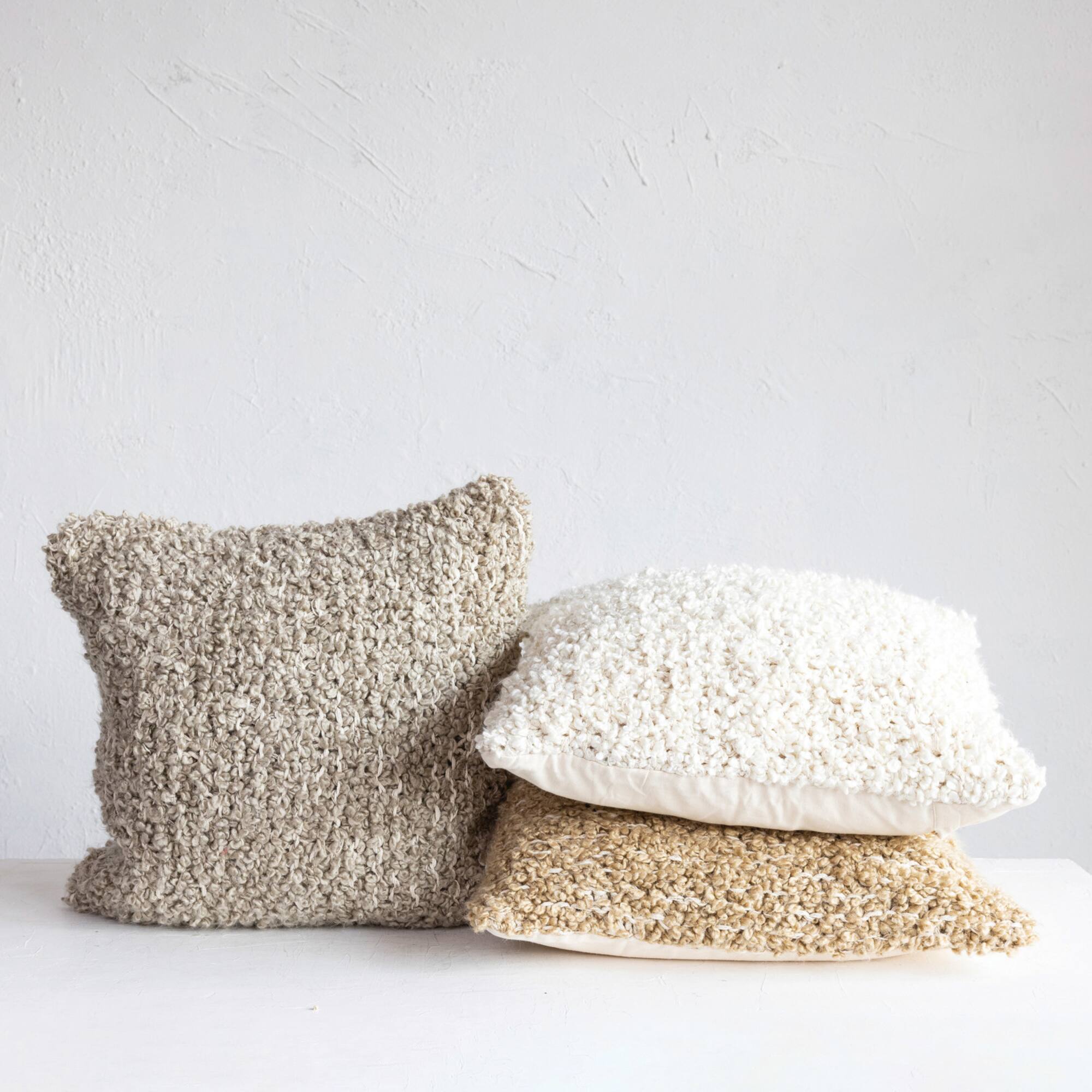 Hello Honey® 20" Cream Woven Cotton Blend Bouclé Pillow